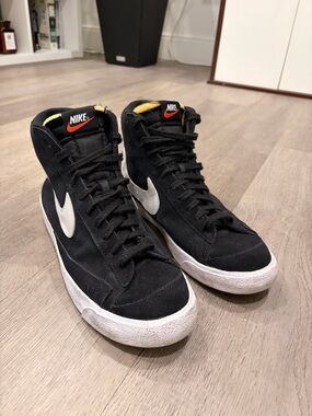 Nike Black Blazer mid-77 High-Top Sneakers with White Swoosh